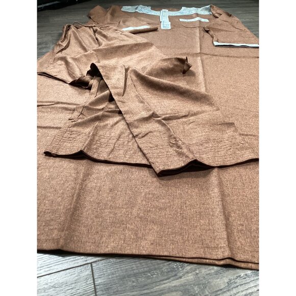 Brown KAF Mens Traditional Thobe & Pants Set With Embroidered Details Size 58 - Picture 9 of 11